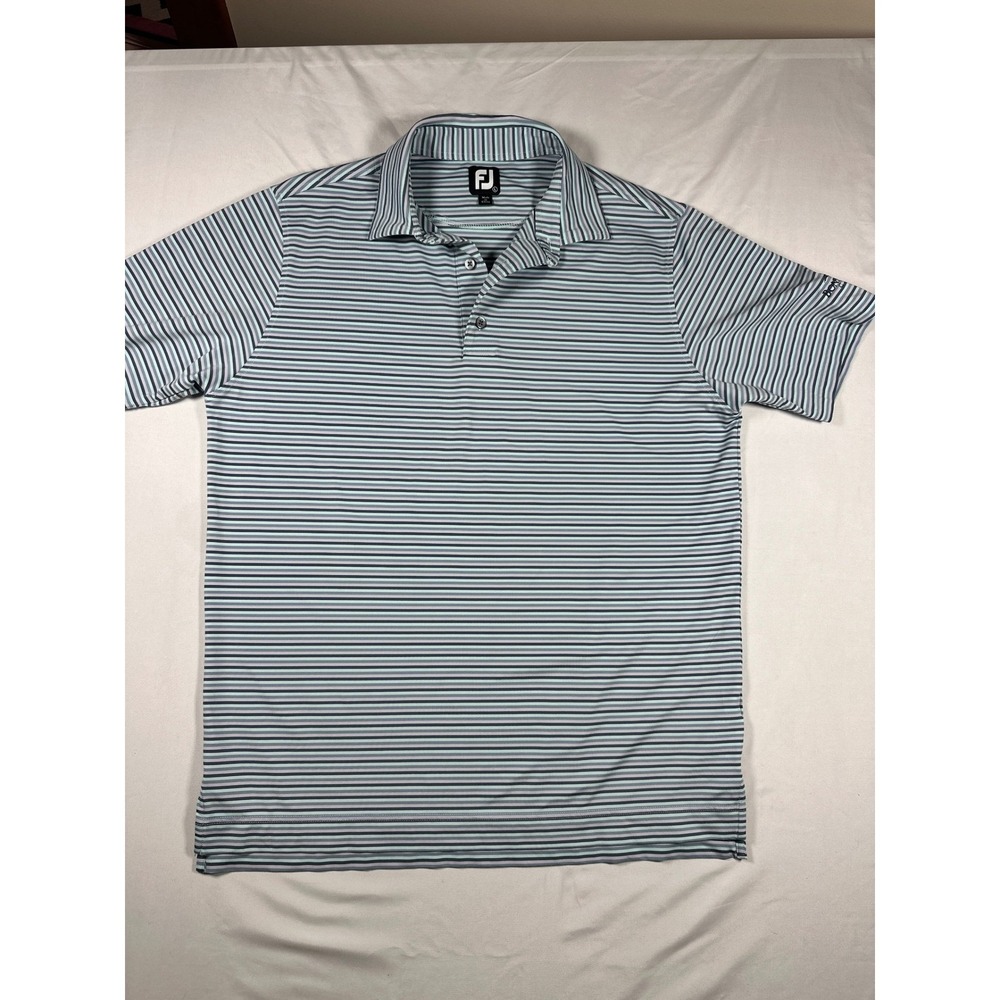 FootJoy Mens Striped Performance Golf Polo Shirt Blue Green Grey Large FJ